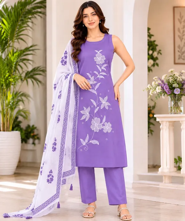 Blue_Rayon_Embroidered_Kurti_Pant_Set_For_Women