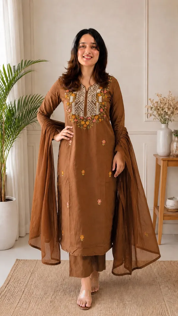 Brown_Roman_Silk_Embroidered_Kurti_Pant_Set_For_Women
