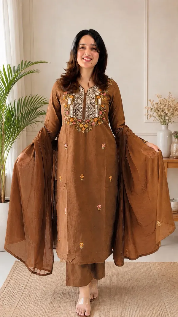 Brown_Roman_Silk_Embroidered_Kurti_Pant_Set_For_Women