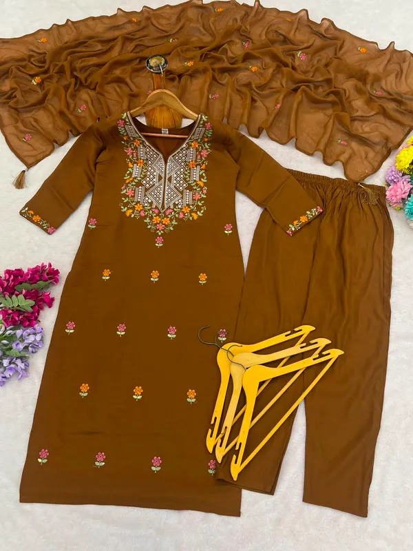 Brown_Roman_Silk_Embroidered_Kurti_Pant_Set_For_Women