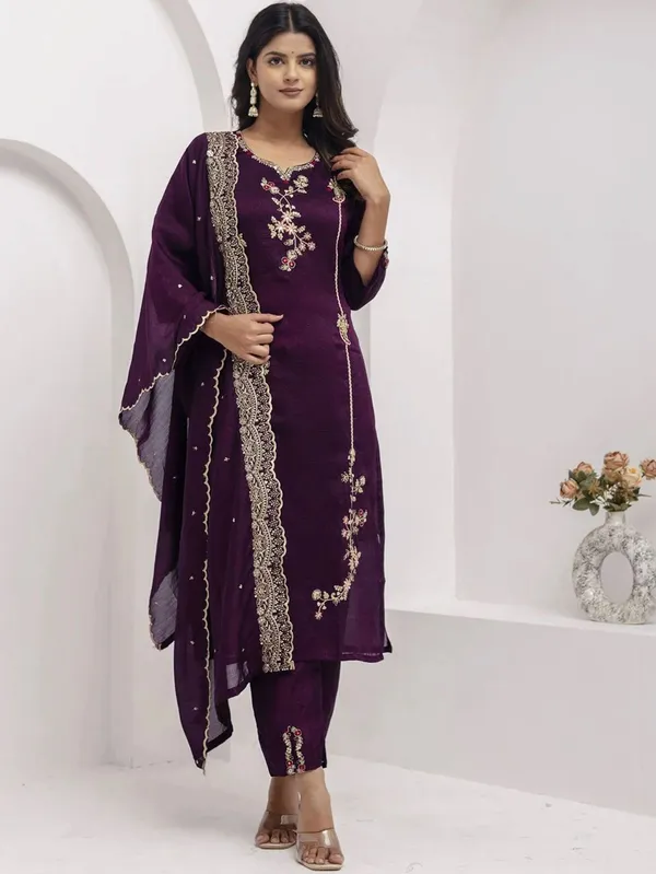 Purple_Vichitra_Silk_Embroidered_Kurti_Pant_Set_For_Women