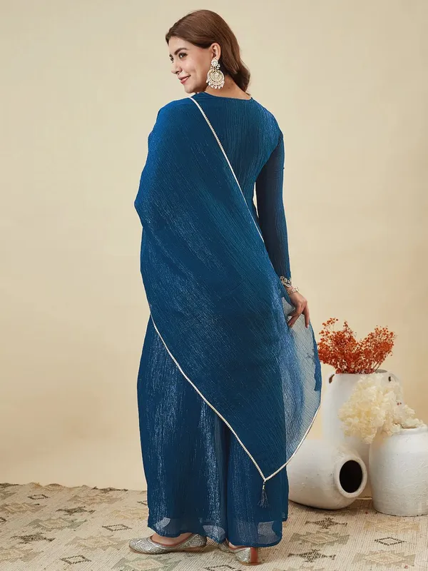 Blue_Crunchy_Silk_Embroidered_Kurti_Pant_Set_For_Women