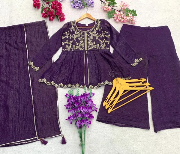 Purple_Crunchy_Silk_Embroidered_Kurti_Pant_Set_For_Women