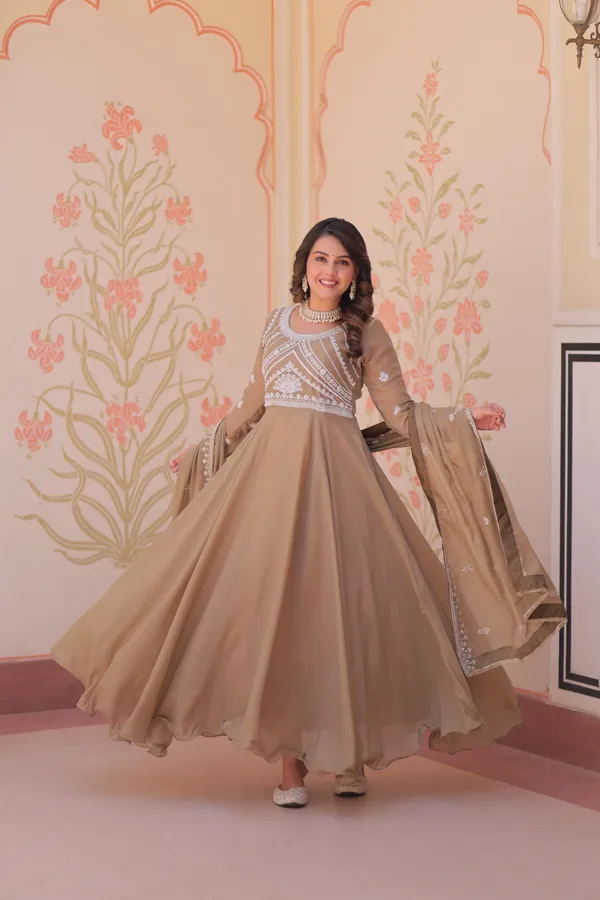 Beige_Color_Beautiful_Georgette_With_Rich_Sequins_Coding_&_Beads_Embroidered_Work_Gown