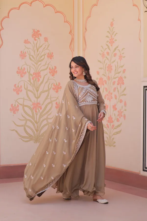 Beige_Color_Beautiful_Georgette_With_Rich_Sequins_Coding_&_Beads_Embroidered_Work_Gown