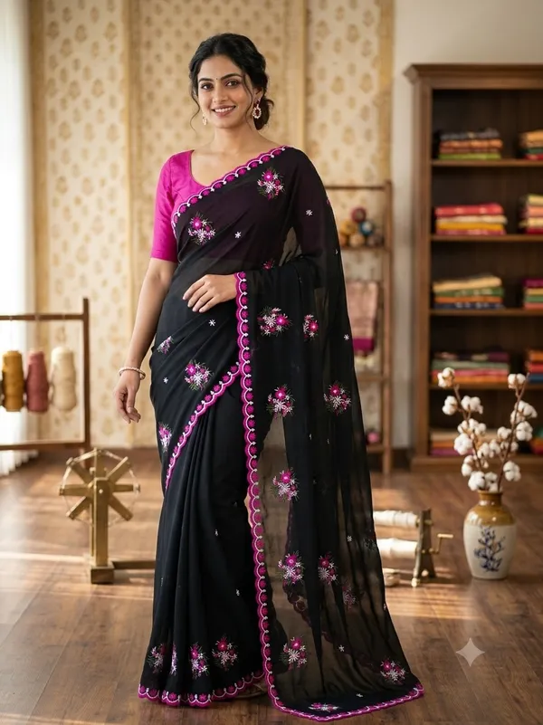 Black_Color_Fancy_Partywear_Saree_in_Georgette_Fabric