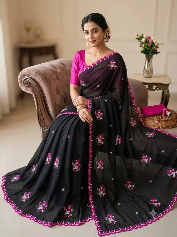 Black_Color_Fancy_Partywear_Saree_in_Georgette_Fabric