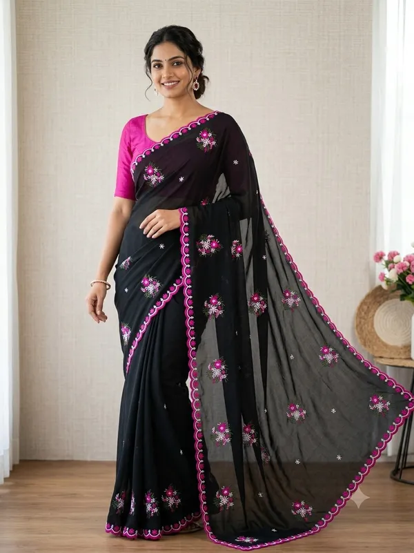 Black_Color_Fancy_Partywear_Saree_in_Georgette_Fabric