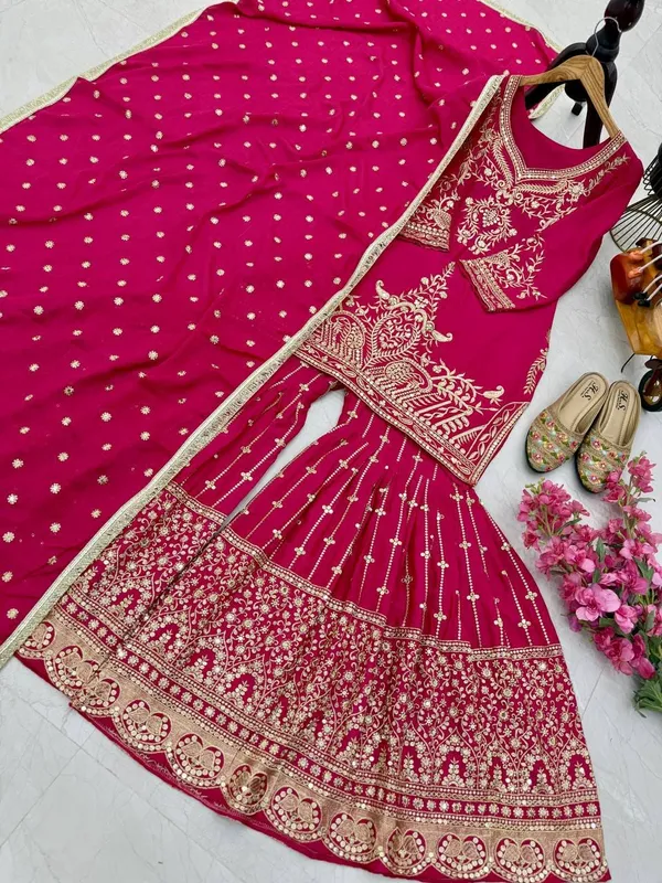Pink_Color_Beautiful_Partywear_Dress_in_Chinon_Silk_Fabric