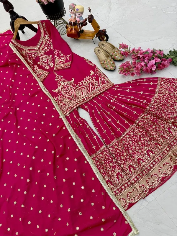 Pink_Color_Beautiful_Partywear_Dress_in_Chinon_Silk_Fabric