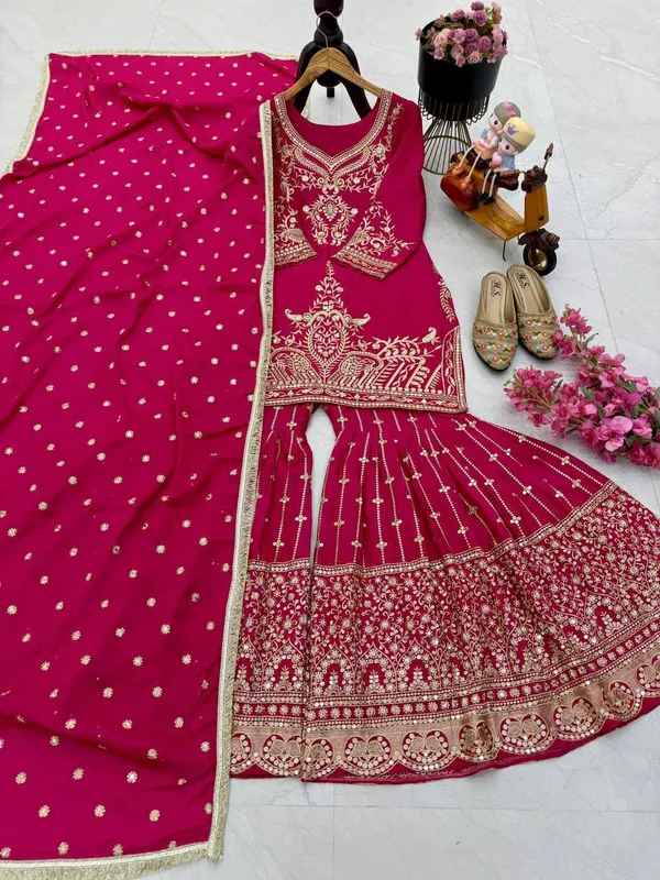Pink_Color_Beautiful_Partywear_Dress_in_Chinon_Silk_Fabric