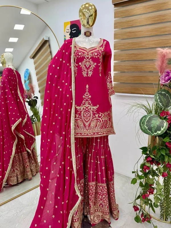 Pink_Color_Beautiful_Partywear_Dress_in_Chinon_Silk_Fabric