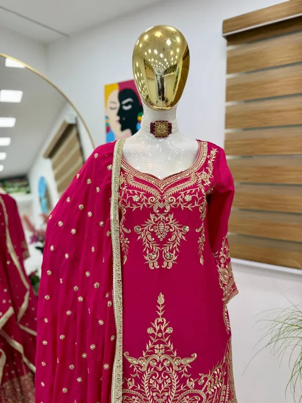Pink_Color_Beautiful_Partywear_Dress_in_Chinon_Silk_Fabric