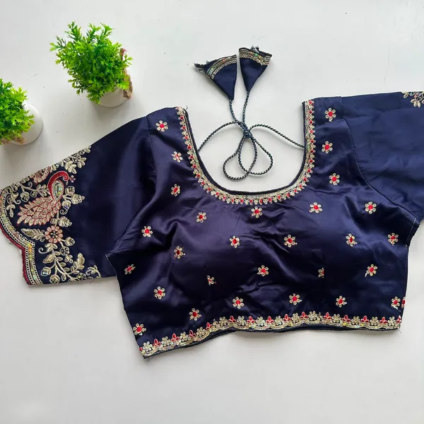 Dark_Blue_Readymade_Blouse_in_Silk_Fabric