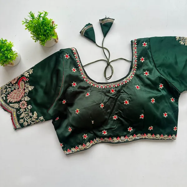 Dark_Green_Readymade_Blouse_in_Silk_Fabric