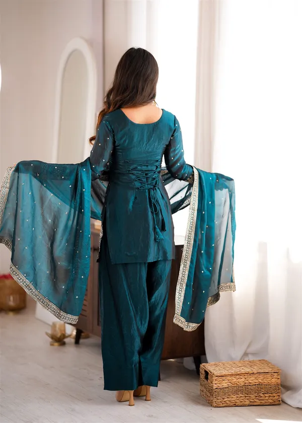 Fendy_Silk_Fabric_With_Embroidery_Sequence_And_Jari_Work_Top,Dupatta_Set_With_Farshi_Shalwar_Ready_To_Wear