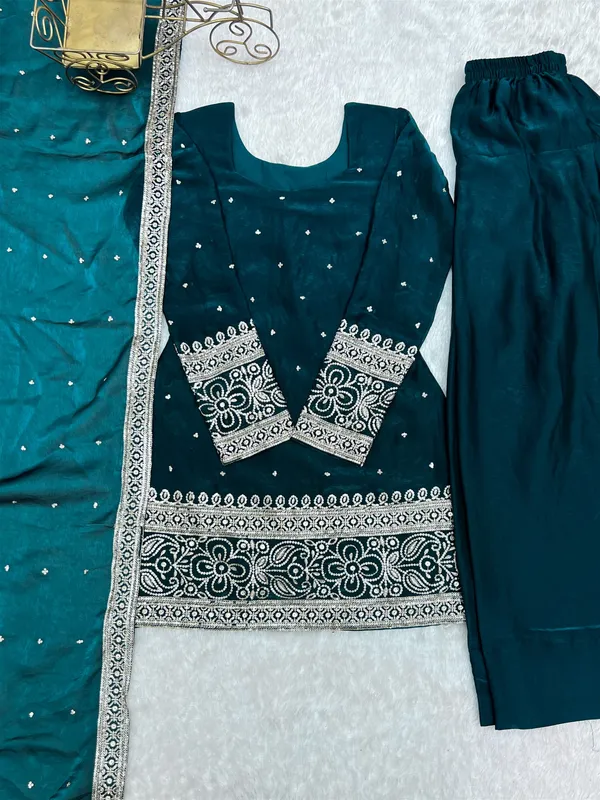 Fendy_Silk_Fabric_With_Embroidery_Sequence_And_Jari_Work_Top,Dupatta_Set_With_Farshi_Shalwar_Ready_To_Wear