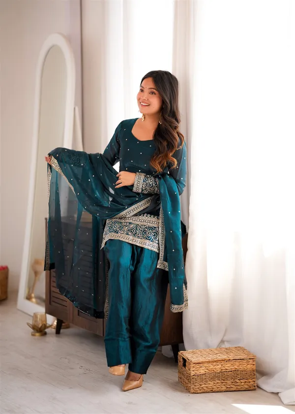 Fendy_Silk_Fabric_With_Embroidery_Sequence_And_Jari_Work_Top,Dupatta_Set_With_Farshi_Shalwar_Ready_To_Wear