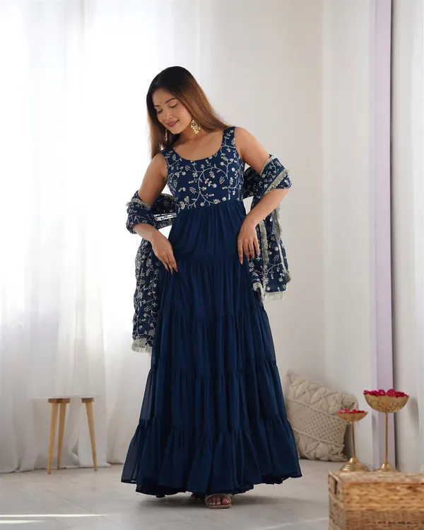 Fox_Georgette_Fabric_Fully_Flair_Anarkali,With_Duppta_Set,Pent_Ready_To_Wear