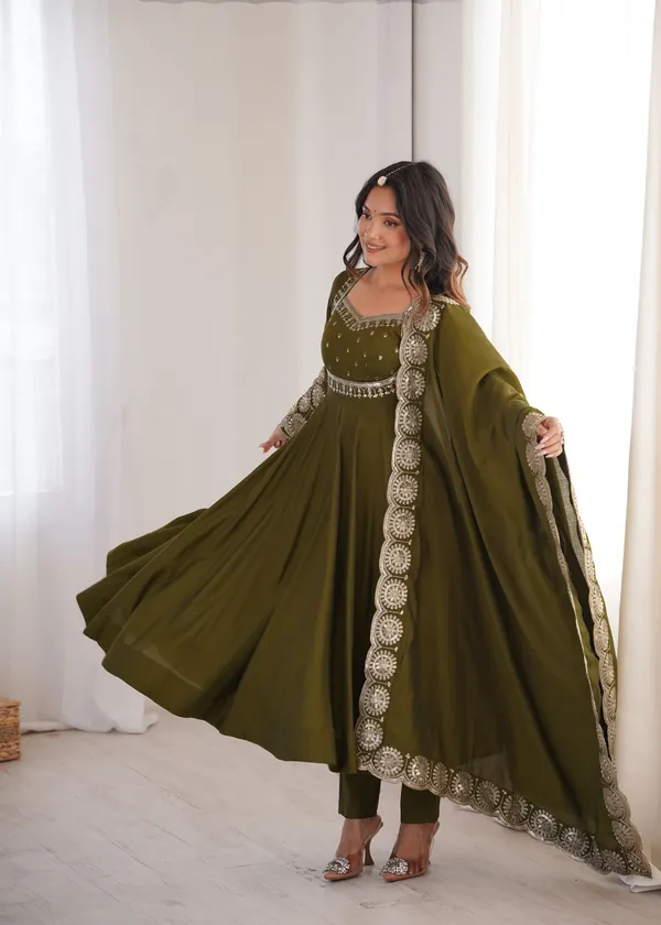Green_Color_Elegant_Embroidered_Sequence_Designer_Anarkali_Three_Piece_Set