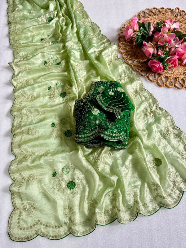 Green_Color_Pure_Fandy_Satin_Material_With_C_Pallu_Embroidery_Work_