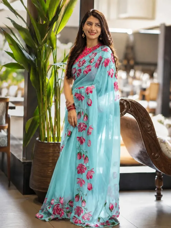 Sky_Blue_Silk_Floral_Digital_Print_Cut_Dana_Pearl_Handwork_Saree_For_Women