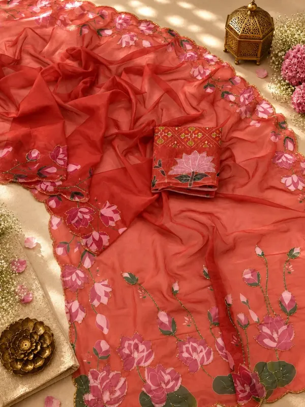 Red_Silk_Floral_Digital_Print_Cut_Dana_Pearl_Handwork_Saree_For_Women