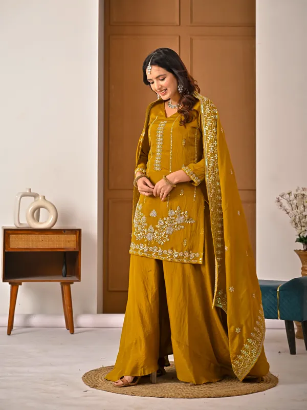 Musturd_Color_Sharara_Plazzo__And_Dupatta,_New_Fancy_Style_