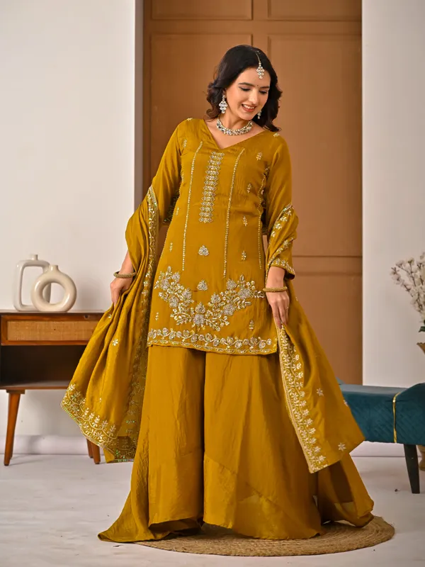 Musturd_Color_Sharara_Plazzo__And_Dupatta,_New_Fancy_Style_
