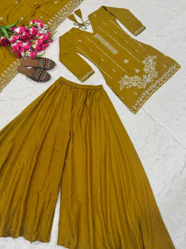 Musturd_Color_Sharara_Plazzo__And_Dupatta,_New_Fancy_Style_
