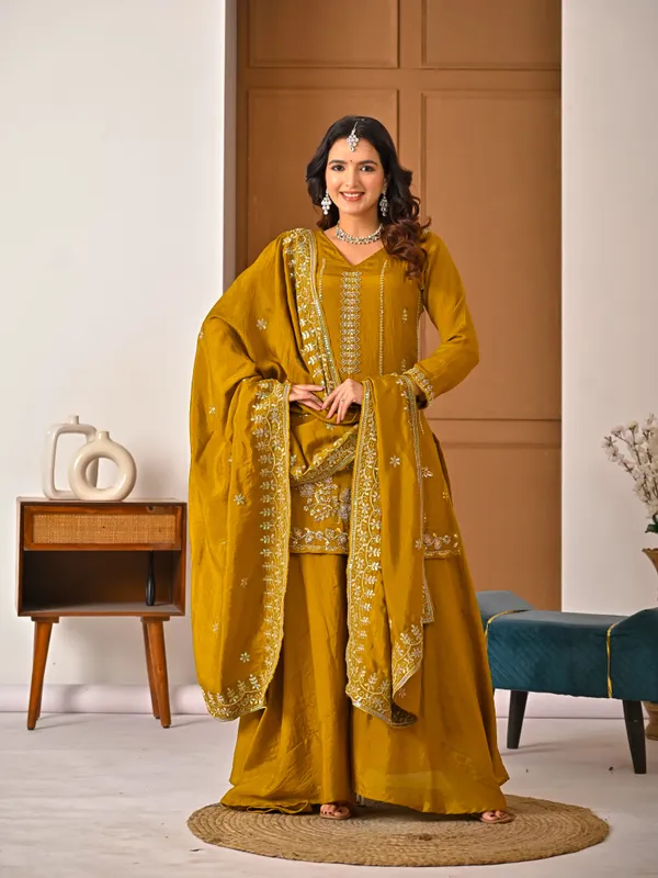 Musturd_Color_Sharara_Plazzo__And_Dupatta,_New_Fancy_Style_