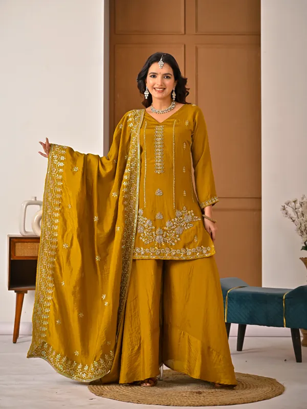 Musturd_Color_Sharara_Plazzo__And_Dupatta,_New_Fancy_Style_