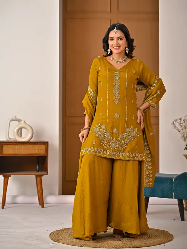 Musturd_Color_Sharara_Plazzo__And_Dupatta,_New_Fancy_Style_