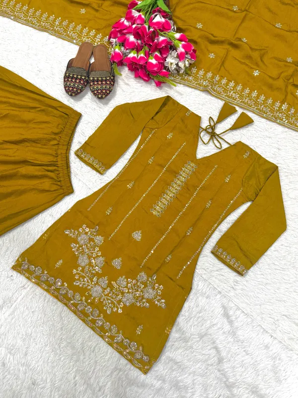 Musturd_Color_Sharara_Plazzo__And_Dupatta,_New_Fancy_Style_