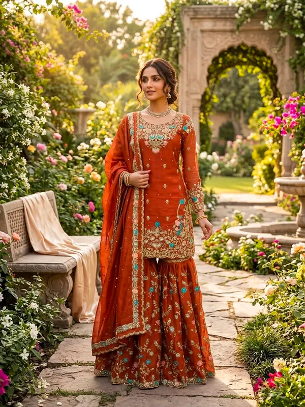 Orange_Color_Beautiful_Pakistani_Dress_in_Silk_FAbric