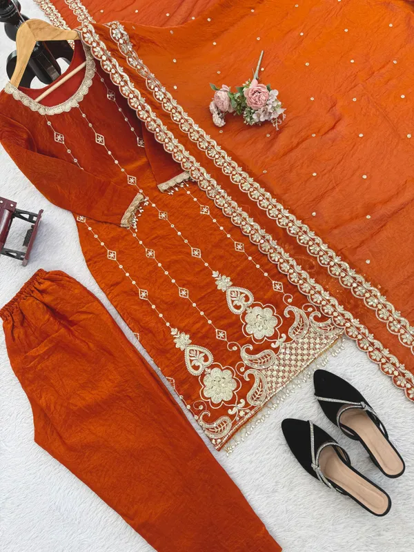 Orange_Fendy_silk_Pakistani_Suit