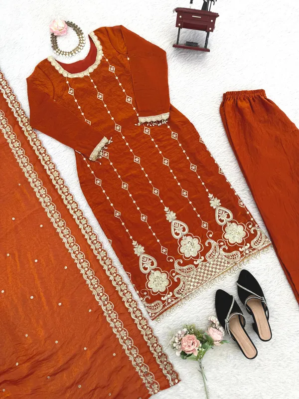 Orange_Fendy_silk_Pakistani_Suit