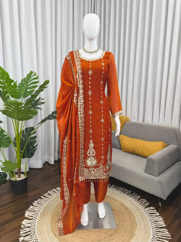 Orange_Fendy_silk_Pakistani_Suit