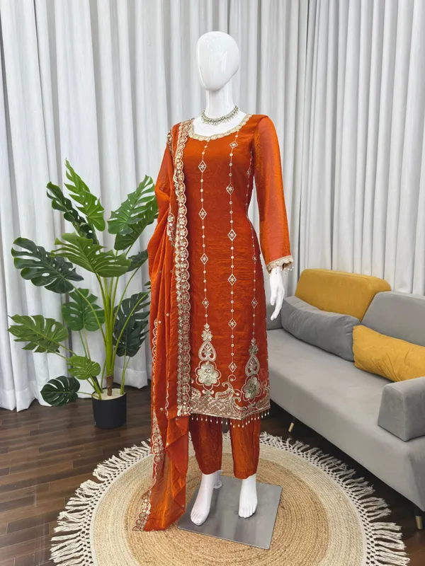 Orange_Fendy_silk_Pakistani_Suit