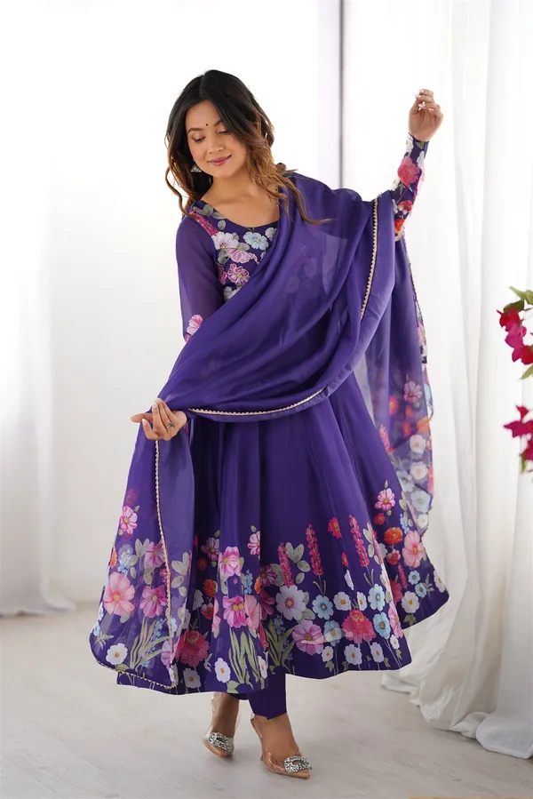 Organja_Silk_Fabric_Fully_Flair_Kali_Pattern_And_Canvas_Patta_With_Duppta_Set_Pent_Ready_To_Wear