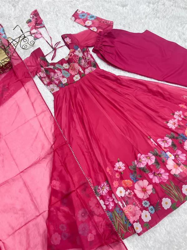 Organja_Silk_Fabric_Fully_Flair_Kali_Pattern_And_Canvas_Patta_With_Duppta_Set_Pent_Ready_To_Wear