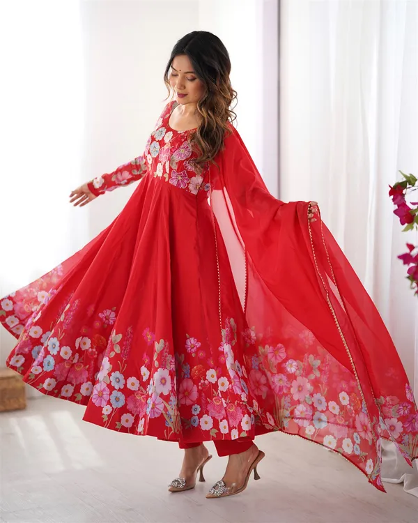 Organja_Silk_Fabric_Fully_Flair_Kali_Pattern_And_Canvas_Patta_With_Duppta_Set_Pent_Ready_To_Wear