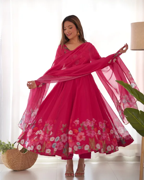 Organja_Silk_Fabric_Fully_Flair_Kali_Pattern_And_Canvas_Patta_With_Duppta_Set_Pent_Ready_To_Wear