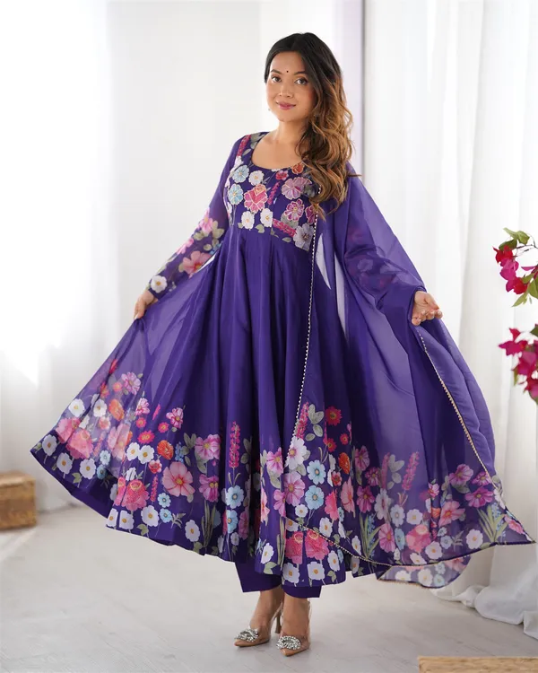 Organja_Silk_Fabric_Fully_Flair_Kali_Pattern_And_Canvas_Patta_With_Duppta_Set_Pent_Ready_To_Wear
