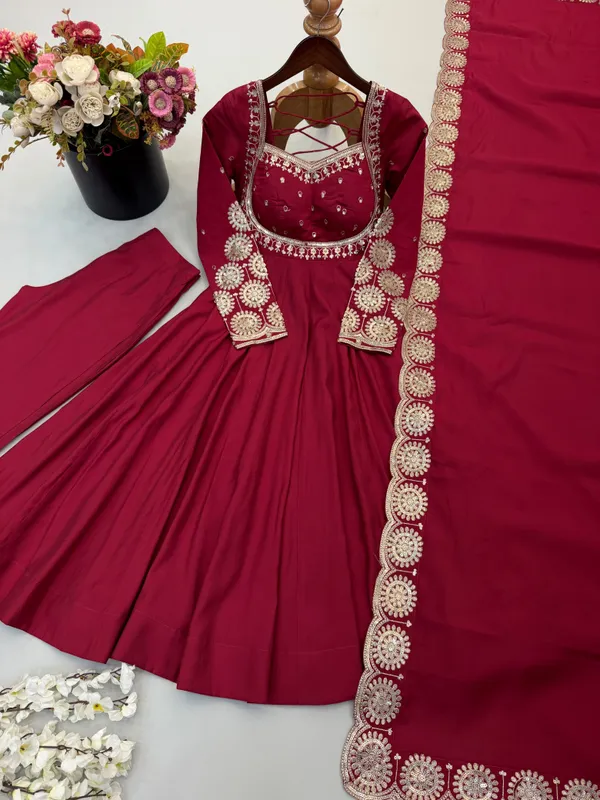 Red_Elegant_Embroidered_Sequence_Designer_Anarkali_Three_Piece_Set