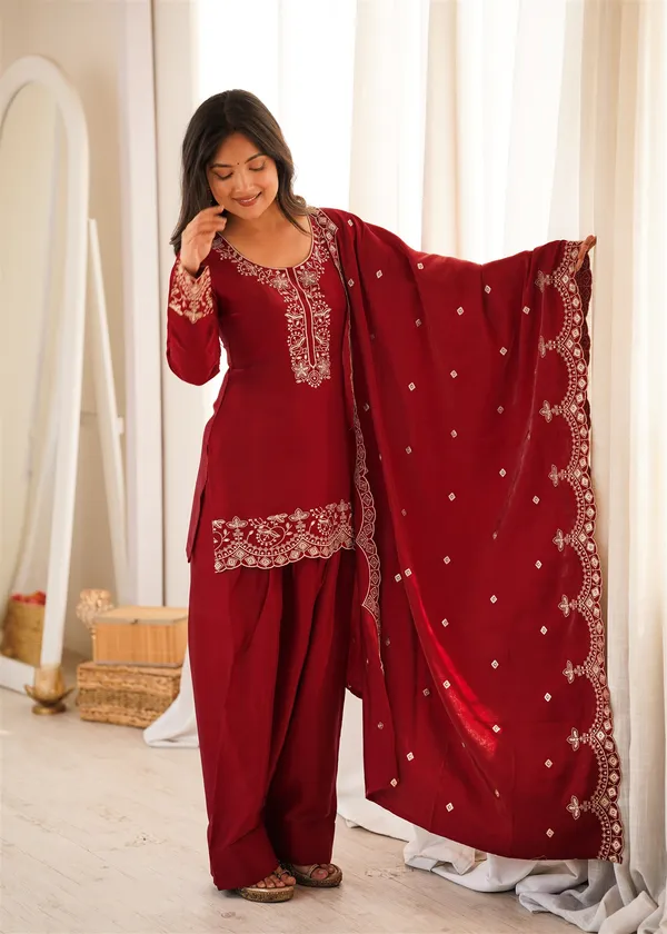 Roman_Silk_Fabric_With_Embroidery_Sequence_And_Jari_Work_Top,Duppta_Set_With_Farshi_Shalwar_Ready_To_Wear