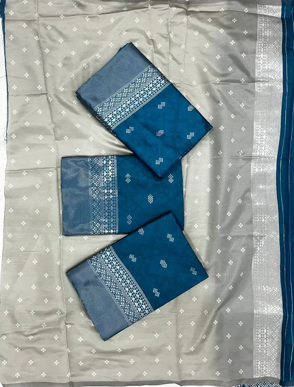 Blue_Silver_Silk_Blend_Floral_Print_Banarasi_Saree_For_Women