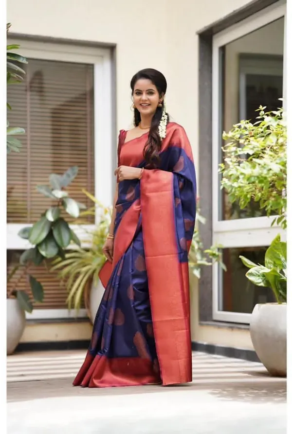 Blue_Pure_Silk_Floral_Print_Banarasi_Saree_For_Women