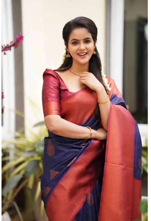 Blue_Pure_Silk_Floral_Print_Banarasi_Saree_For_Women