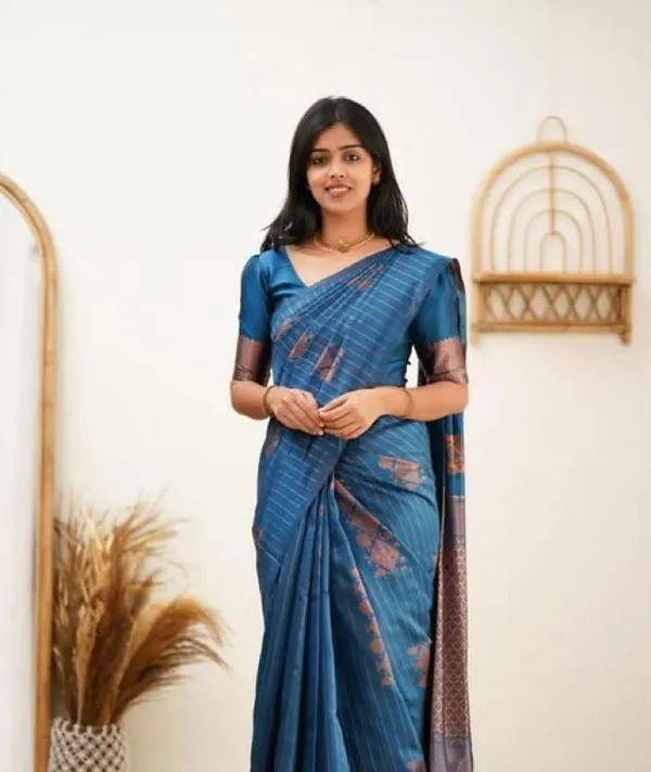 Blue_Pure_Silk_Woven_Striped_Banarasi_Saree_For_Women